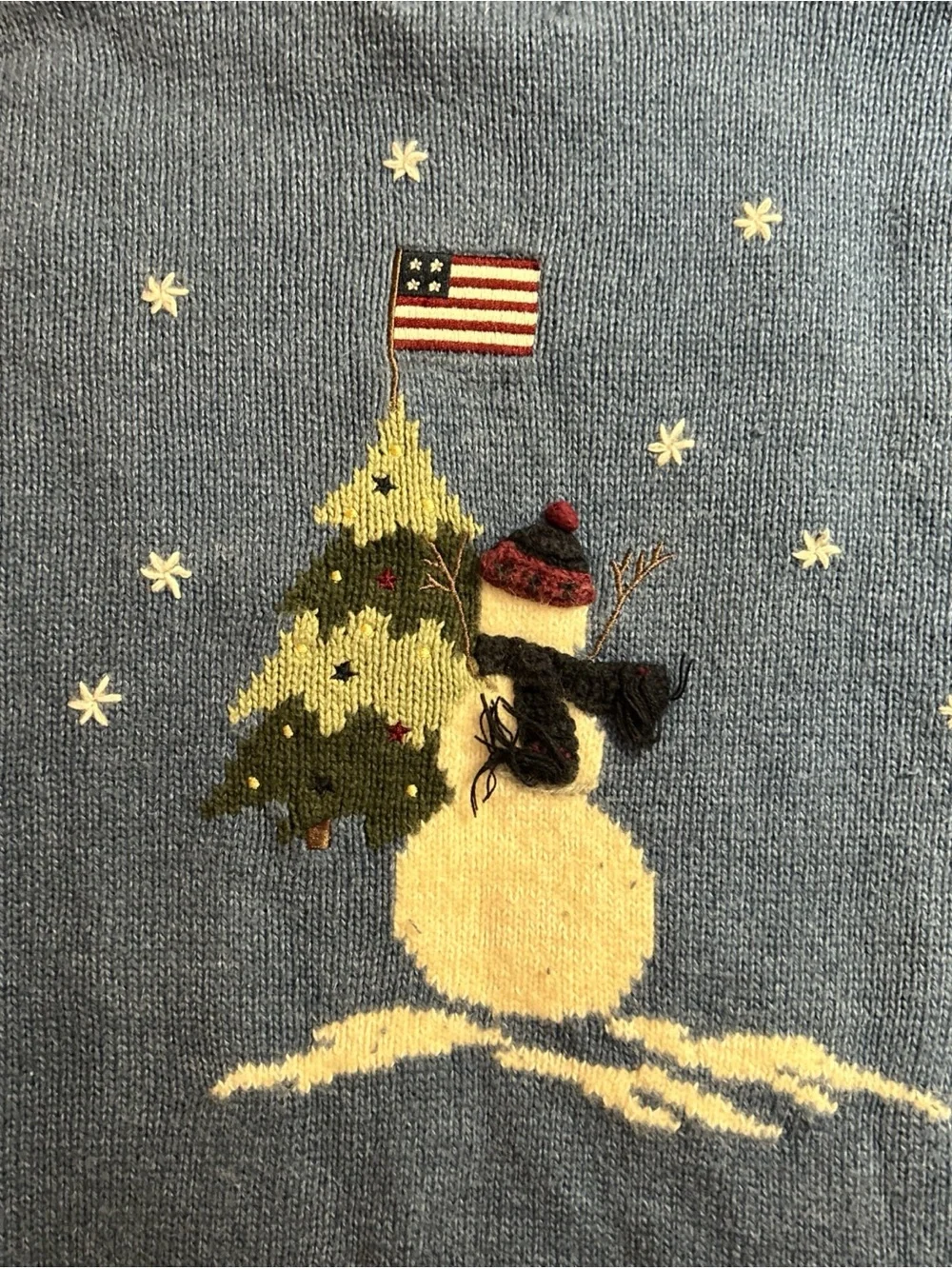 Christopher & Banks Light Blue Snowman, Tree and Flag  Crewneck Sweater